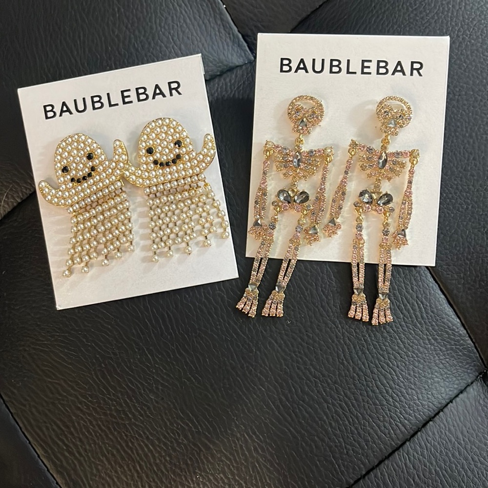 Brand new! Baublebar Halloween Earrings- Set of 2, Ghost and Skeleton